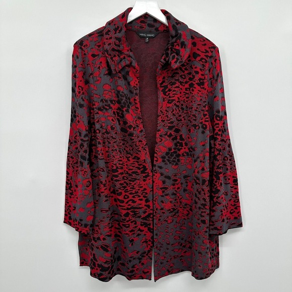 Ming Wang Jacket Blazer Cardigan Size 1X Stretch Animal Print Abstract Statement - Picture 1 of 16